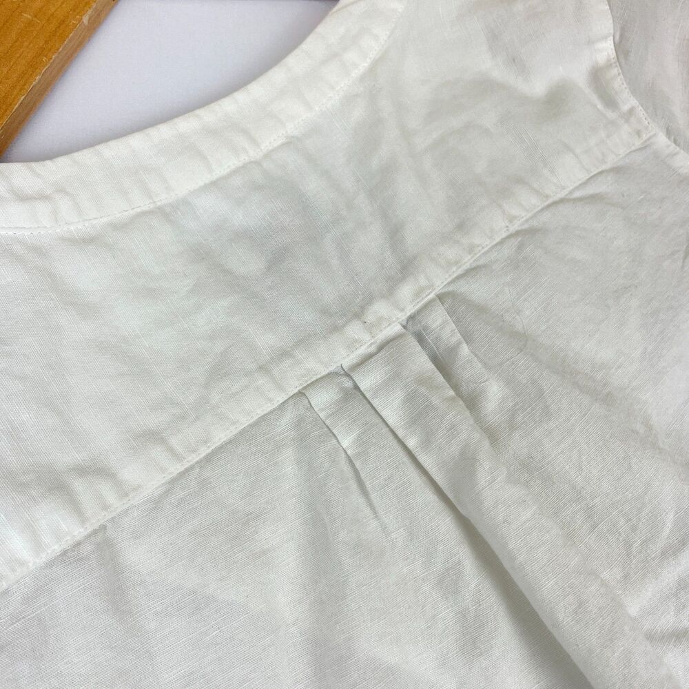 ~ Vineyard Vines XS Blouse Linen Cotton Beaded White Ivory Split Sleeve Hem Flaw - Picture 14 of 16